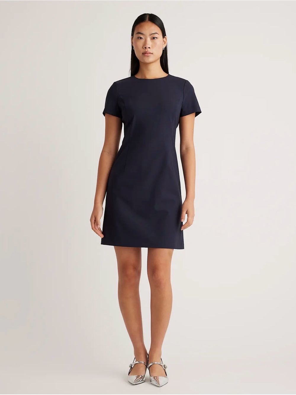 NWT Quince Italian Wool Short Sleeve Dress 0 Navy Blue Business Career Classic